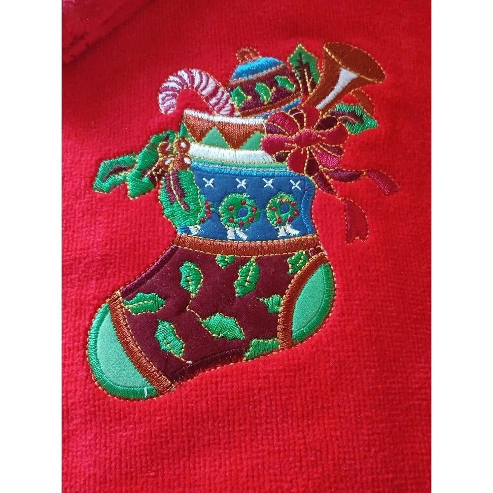 3-Piece 100% Cotton Christmas Towel set Embroidered Design Large Bath Towel Red